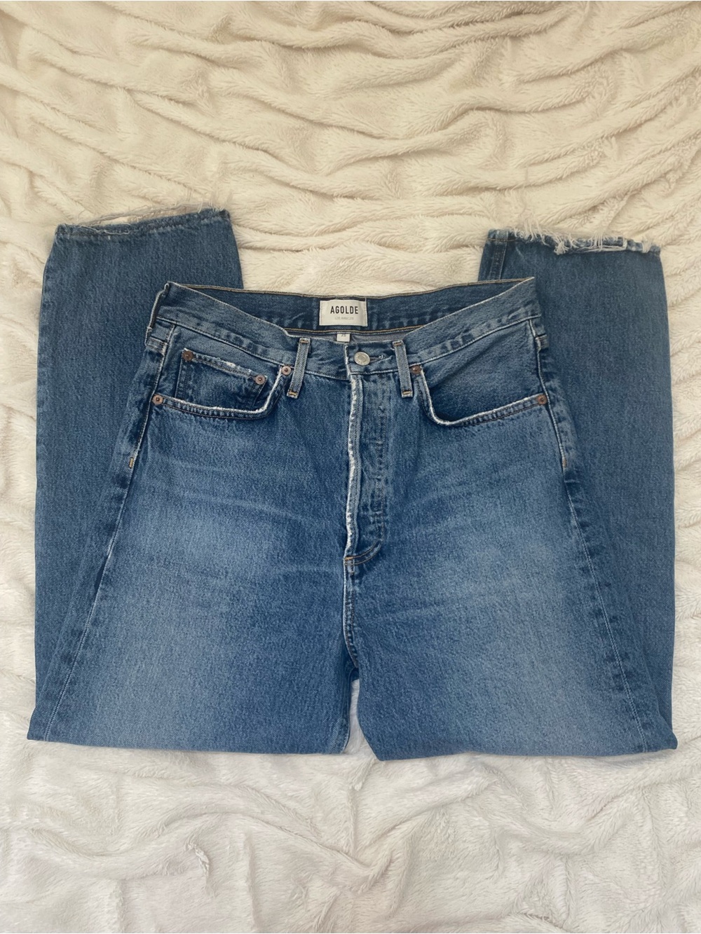 Agolde 90’s crop denim jeans frayed hem medium wash Sz 26